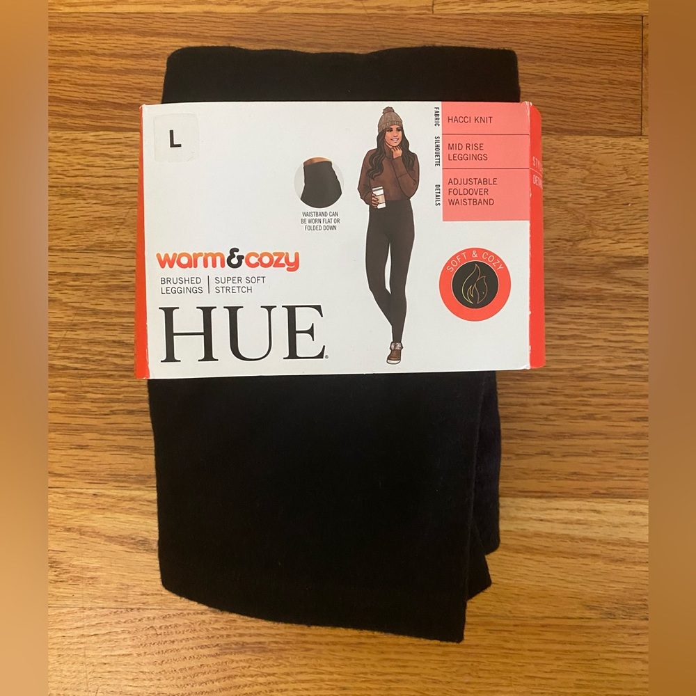 Hue leggings Women’s Large 12/14 Black Warm & Cozy Mid Rise Soft Stretch New
